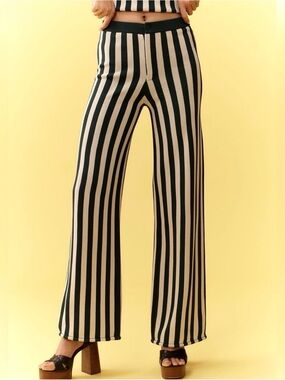 Simon Miller Jabber Knit Pants Dark Green Cream Stripe Women’s XL Wide Leg NWT